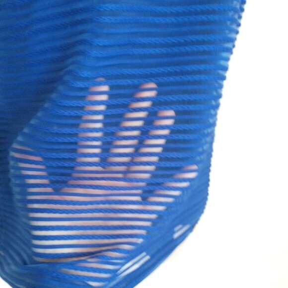 Calvin Klein Blue Striped Textured Blouse Size M Double Layer Stretch Pullover - Picture 6 of 10